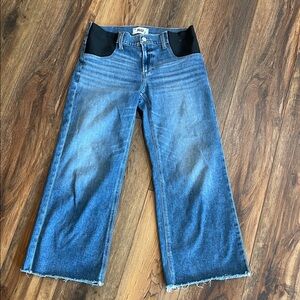 PAIGE Anessa Maternity Blue Wide-Leg  cropped Jeans with Black Elastic Panels